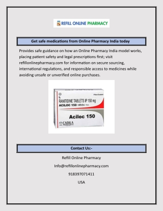Get safe medications from Online Pharmacy India today