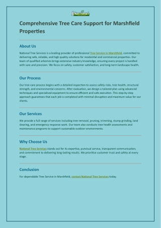 Comprehensive Tree Care Support for Marshfield Properties