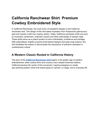 California Ranchwear Shirt  Premium Cowboy Embroidered Style