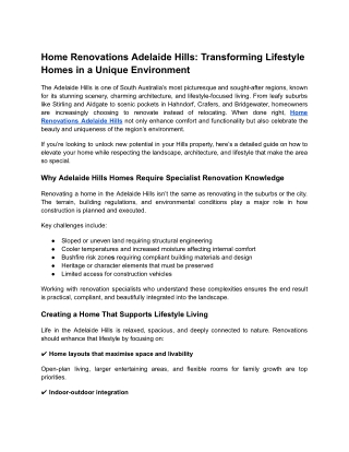 Home Renovations Adelaide Hills_ Transforming Lifestyle Homes in a Unique Environment