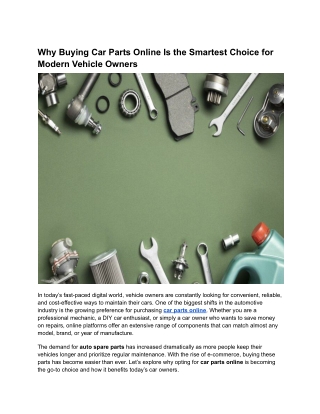 Why Buying Car Parts Online Is the Smartest Choice for Modern Vehicle Owners