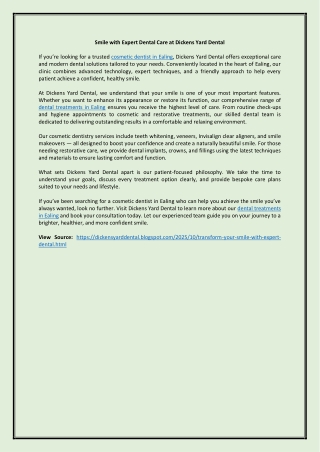 Smile with Expert Dental Care at Dickens Yard Dental