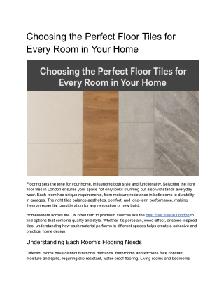 Choosing the Perfect Floor Tiles for Every Room in Your Home