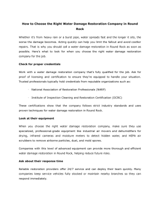 How to Choose the Right Water Damage Restoration Company in Round Rock