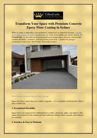 Transform Your Space with Premium Concrete Epoxy Floor Coating in Sydney