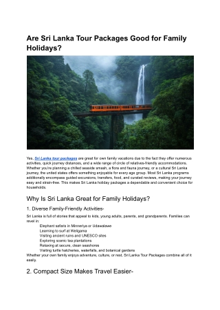 Are Sri Lanka Tour Packages Good for Family Holidays