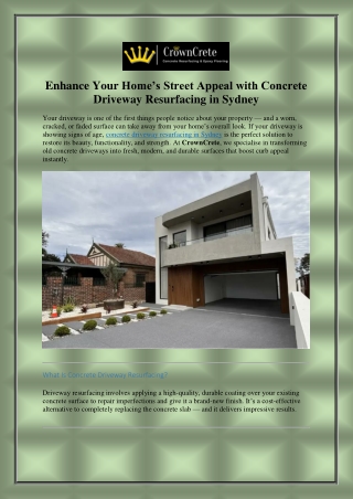 Enhance Your Home’s Street Appeal with Concrete Driveway Resurfacing in Sydney
