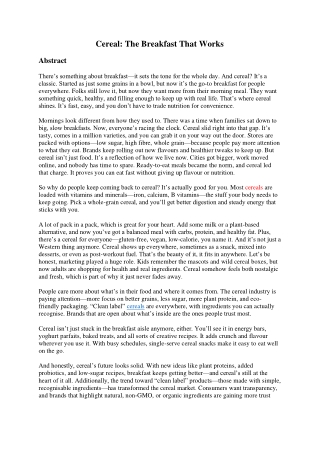 Cereal: The Breakfast That Works