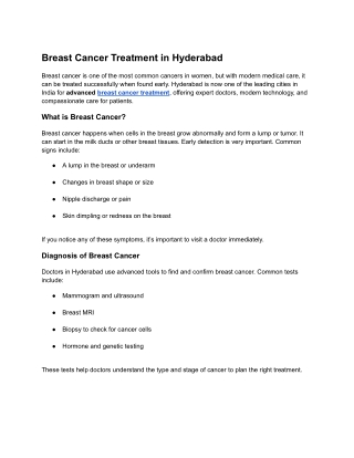 Breast Cancer Treatment in Hyderabad