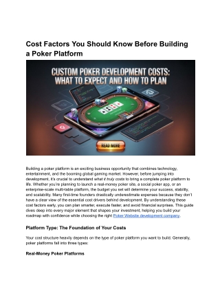 Poker Platform Development: Cost Breakdown and Key Influencers