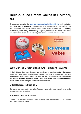 Delicious Ice Cream Cakes in Holmdel, NJ – Celebrate Every Occasion with Cold Stone Creamery