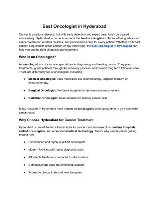 Best oncologist in Hyderabad