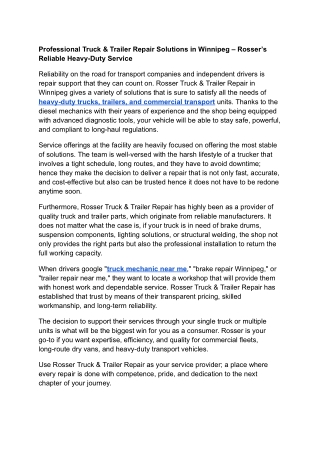 Professional Truck & Trailer Repair Solutions in Winnipeg – Rosser’s Reliable Heavy-Duty Service