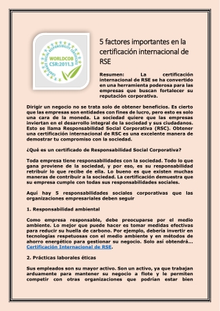 5 factores importantes en la certificación internacional de RSE