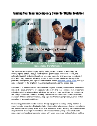 Funding Your Insurance Agency Owner for Digital Evolution