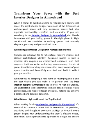 Best Interior Designer in Ahmedabad High on Ground