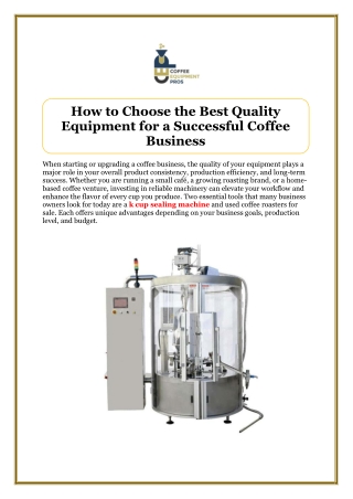 How to Choose the Best Quality Equipment for a Successful Coffee Business