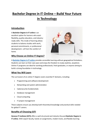 Bachelor Degree in IT Online by Geneva IT Institute (GITI)