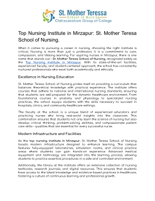 Top Nursing Institute in Mirzapur - St. Mother Teressa School of Nursing