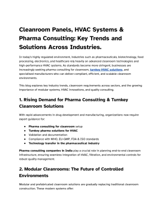 Cleanroom Panels, HVAC Systems & Pharma Consulting_ Key Trends and Solutions Across Industries
