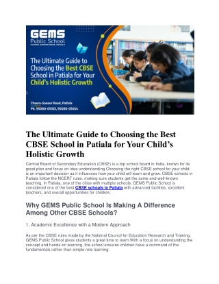 The Ultimate Guide to Choosing the Best CBSE School in Patiala for Your Child’s Holistic Growth