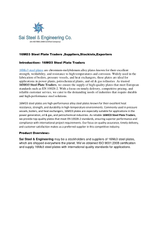 16MO3 Steel Plate Traders