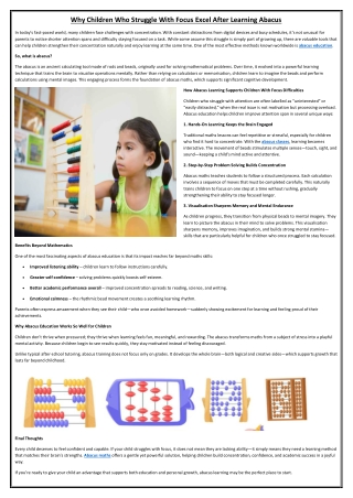 Why Children Who Struggle With Focus Excel After Learning Abacus