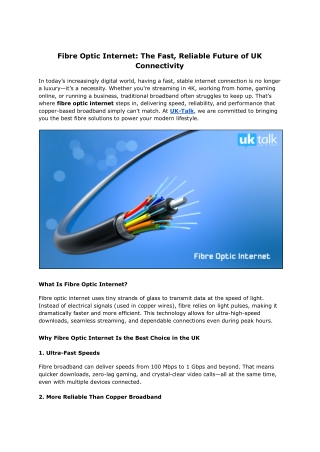 Fibre Optic Internet UK | Faster, Reliable Full Fibre Broadband