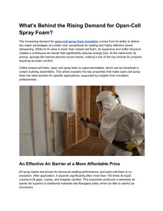 What’s Behind the Rising Demand for Open-Cell Spray Foam_