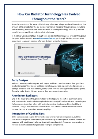 How Car Radiator Technology Has Evolved Throughout the Years
