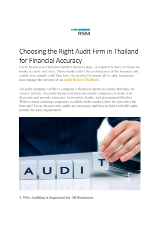 Choosing the Right Audit Firm in Thailand for Financial Accuracy