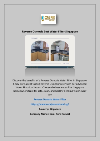 Reverse Osmosis Best Water Filter Singapore