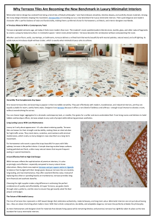 Why Terrazzo Tiles Are Becoming the New Benchmark in Luxury Minimalist Interiors