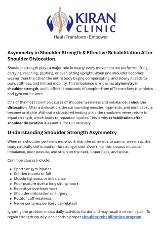 Asymmetry in Shoulder Strength & Effective Rehabilitation After Shoulder Disloca