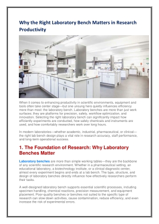 Why the Right Laboratory Bench Matters in Research Productivity