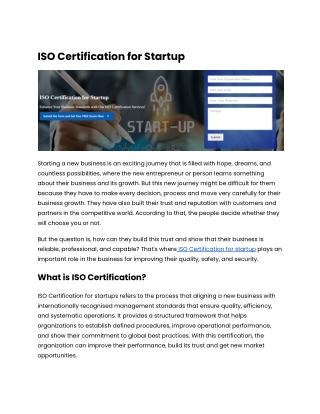 ISO Certification for Startup