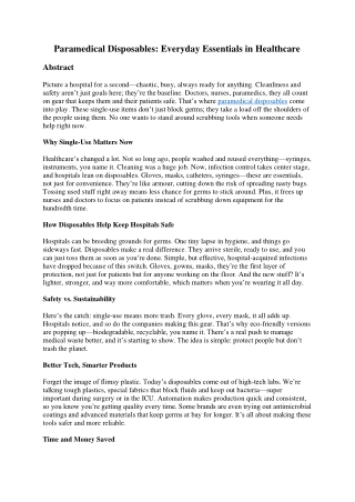 Paramedical Disposables: Everyday Essentials in Healthcare