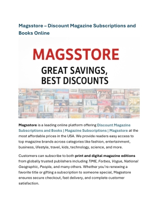Discount Magazine Subscriptions and Books  Magazine Subscriptions  Magsstore