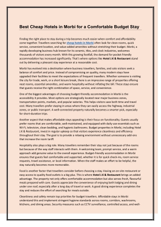 Best Cheap Hotels in Morbi for a Comfortable Budget Stay