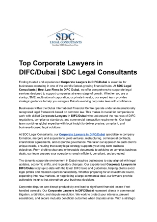 Top Corporate Lawyers in DIFC_Dubai _ SDC Legal Consultants