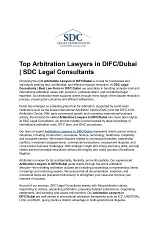 Top Arbitration Lawyers in DIFC_Dubai _ SDC Legal Consultants