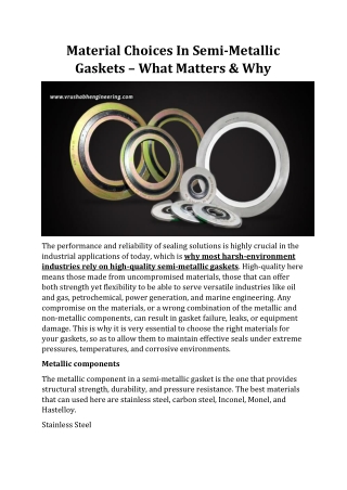 Material Choices In Semi-Metallic Gaskets – What Matters & Why