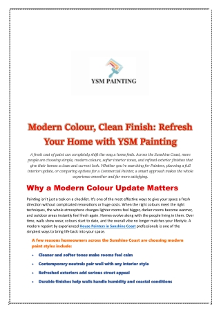 Modern Colour, Clean Finish: Refresh Your Home with YSM Painting