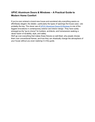 UPVC Aluminum Doors & Windows – A Practical Guide to Modern Home Comfort