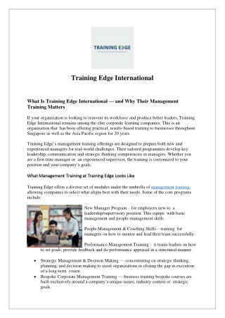 Management Training Program in Singapore