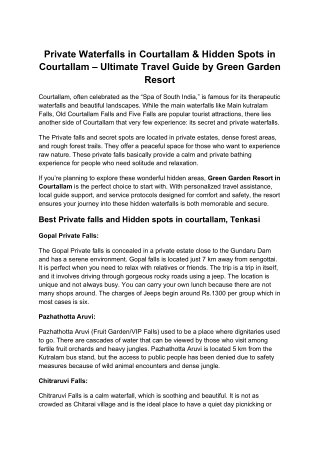 Private Waterfalls in Courtallam & Hidden Spots in Courtallam