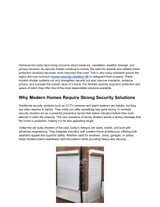 Enhancing Home Protection With Advanced House Security Shutters UK