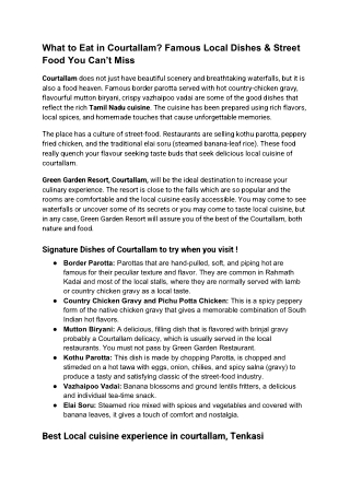 What to Eat in Courtallam? Famous Local Dishes in Tenkasi