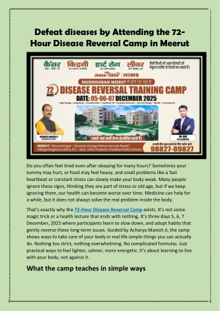 72-Hour Disease Reversal Camp in Meerut