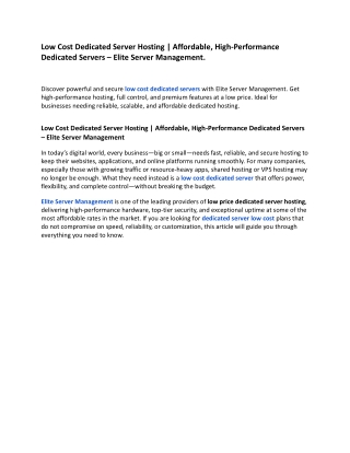 Low Cost Dedicated Server Hosting _ Affordable, High-Performance Dedicated Servers – Elite Server Management